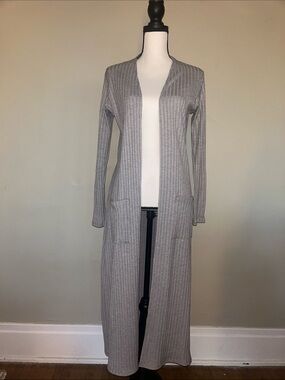 Jolie Long Open-Front Ribbed Cardigan - Light Gray